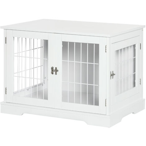 Pawhut – Cage pour chien 2 en 1 avec 2 portes verrouillables – Dimensions 76L x 54,5l x 56H cm – MDF et acier blanc – Charge max 20 kg