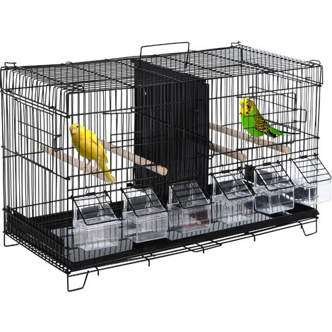 Pawhut – Cage pour oiseaux 59,5L x 29,8I x 35,3H cm – 4 portes verrouillables – Plateau à excréments amovible – Poignée de transport en métal
