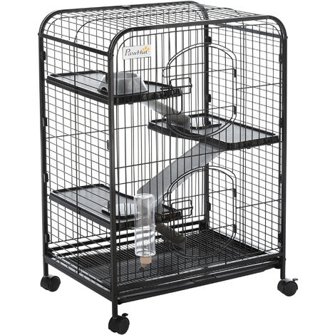 PAWHUT PawHut Cage pour Petits Animaux Portable avec 2 Portes Hamac Métal  PP 52 x 52 x 113,5 cm Gris pas cher 