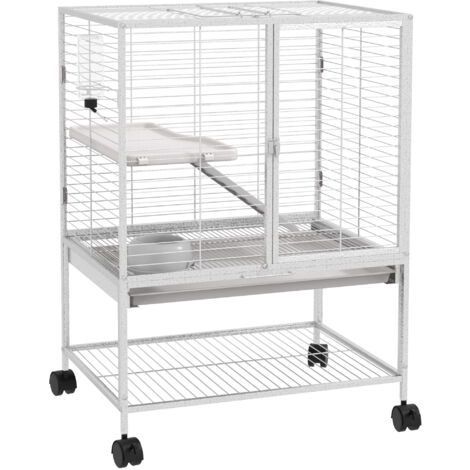 Pawhut – Cage pour rongeurs furet chinchilla 2 étages – Tube et fil d'acier – Dimensions 61,5L x 44,5l x 86H cm – Avec biberon et bol à nourriture