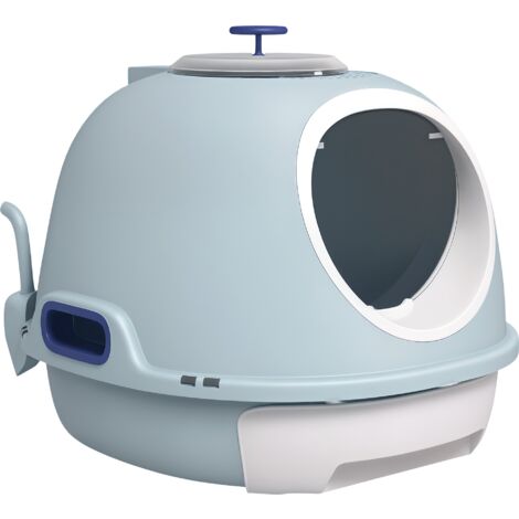 PawHut Caja de Arena para Gatos Ligero Amplio con Claraboya Cajón Pala Asa 47x55x44 cm Azul - Azul