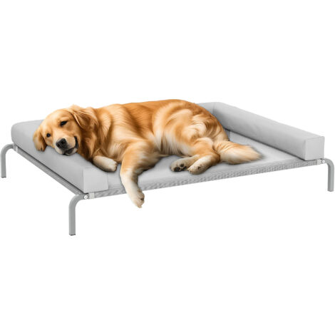 PawHut cama elevada para perros grandes refrescante con refuerzos extraíbles malla transpirable para interior exterior 130x90x30 cm gris claro