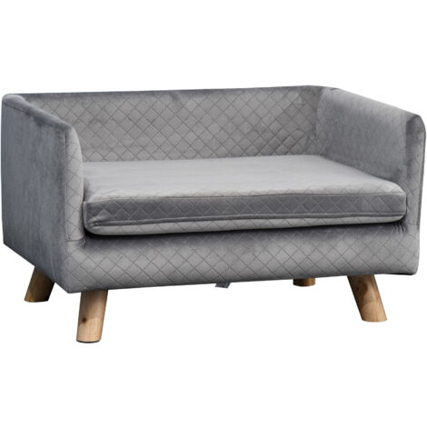 Pawhut – Canapé pour chien scandinave avec coussin moelleux – Dimensions 64 x 45 x 36 cm – Velours gris – Pieds en bois massif
