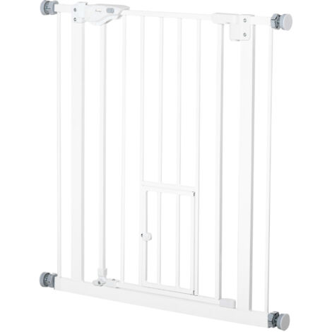 PawHut Cancelletto Cani Regolabile con Porta Piccola 74-80x76.2cm Bianco