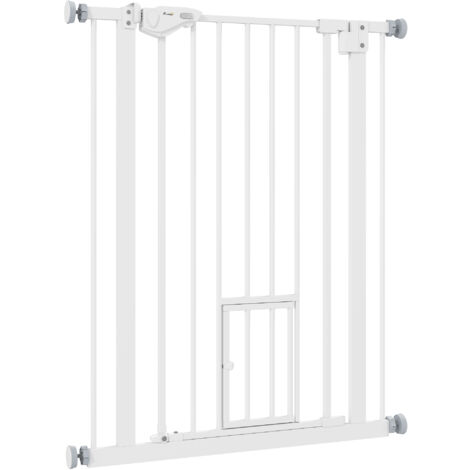 PawHut Cancelletto Cani Regolabile con Porta Piccola 74-80x91.4cm Bianco