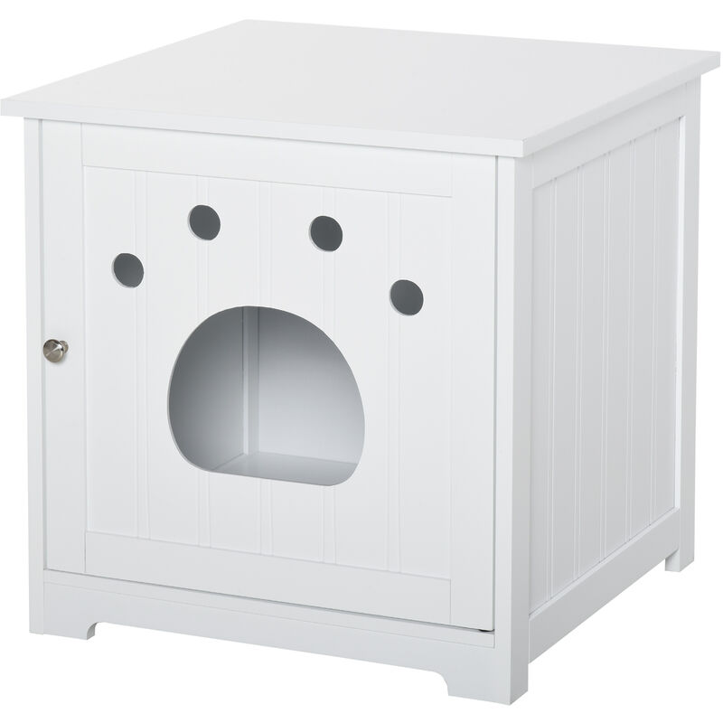 

Casa para Gatos de Madera Mueble Arenero Gatos con Puerta y Entrada en Forma de Garra Linda Cueva de Gatos para Descanso 48x51x51 cm Blanco - Blanco