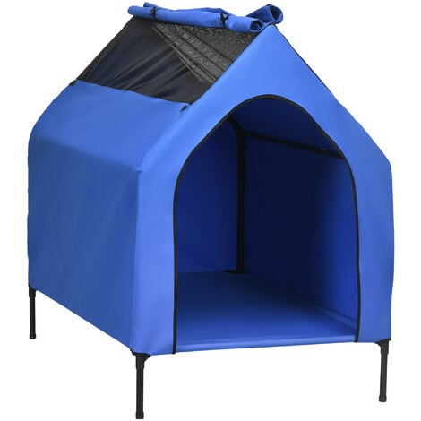 PawHut caseta para perros 110x76x110 cm cama elevada para mascotas con cubierta desmontable y ventanas de malla para perros grandes y extra grandes