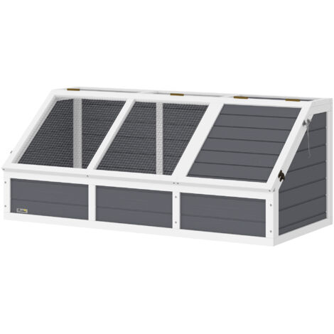 PawHut Casetta per Tartarughe di Terra senza Pavimentazione con Pannello Apribile e 2 Spazi Separati, Casa Tartarughe in Legno di Abete e Acciaio Zincato, 120x55x50A cm, Grigio Chiaro e Bianco