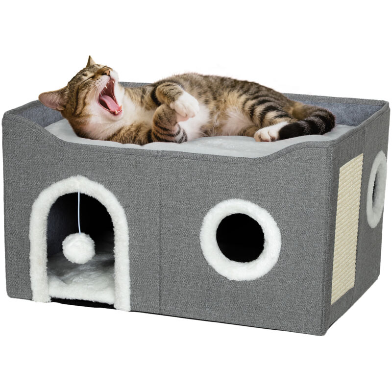 PawHut Cat Cave with Fluffy Ball and Scratch Pad for Indoor Pets