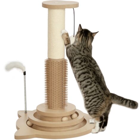 PawHut Cat Scratcher, 5-in-1 Sisal Post with Interactive Toy 49cm Oak Tone