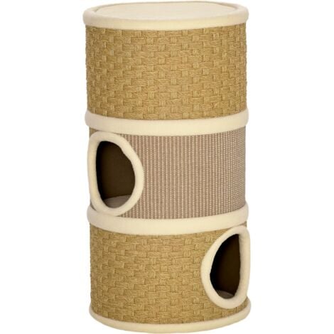 PawHut Cat Scratching Barrel Kitten Hut Tree Tower Pet Furniture Climbing