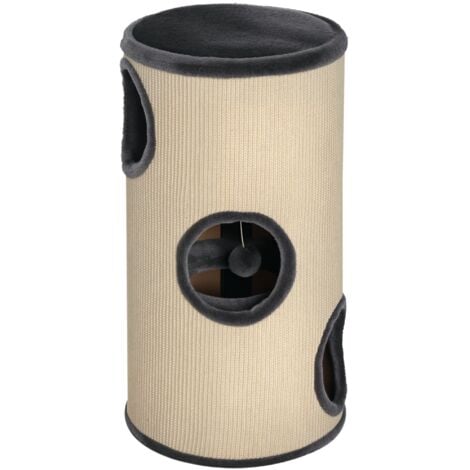 PawHut Cat Scratching Barrel Sisal Activity Center Condo, 70cm, Beige Grey