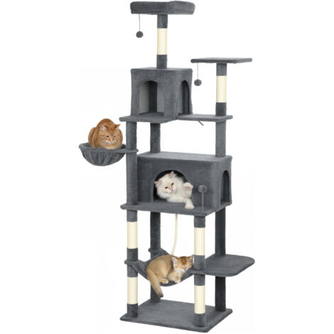 PawHut Cat Tree, 202cm Cat Tower with Condos, Hammocks, Perches, Dark Grey