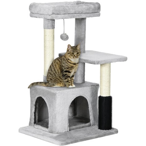 PawHut Cat Tree Climbing Activity Center w/ Scratching Massage Toy Hanging Ball