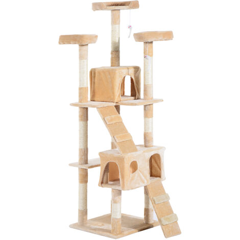main image of "PawHut Cat Tree Kitten Kitty Scratching Scratcher Post Climbing Tower Activity Center House Cream"
