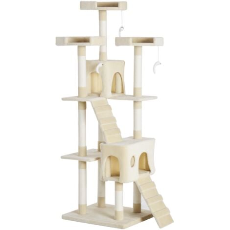 PawHut Cat Tree, Kitten Scratch Post Climbing Tower 181 cm for Indoor, Beige
