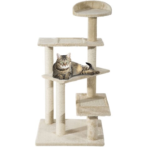 PawHut Cat Tree Scratcher, Climbing Post, Kitten Pets Scratching Furniture Tower Beige