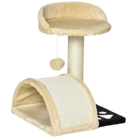 PawHut Cat Tree Scratching Scratcher Post Kitten Activity Centre Climber Hanging Ball Beige