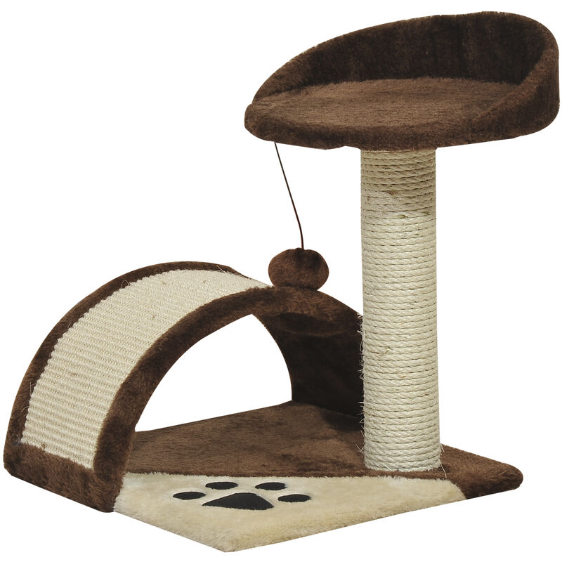 Cat Tree Scratching Scratcher Post Kitten Activity Centre Climber Hanging Ball Brown - Pawhut