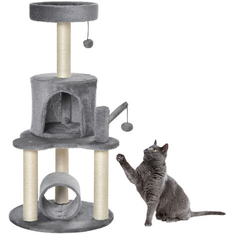 PawHut Cat Tree Tower Activity Centre w/ Jute Post Bed Tunnel Perch Hanging Toy