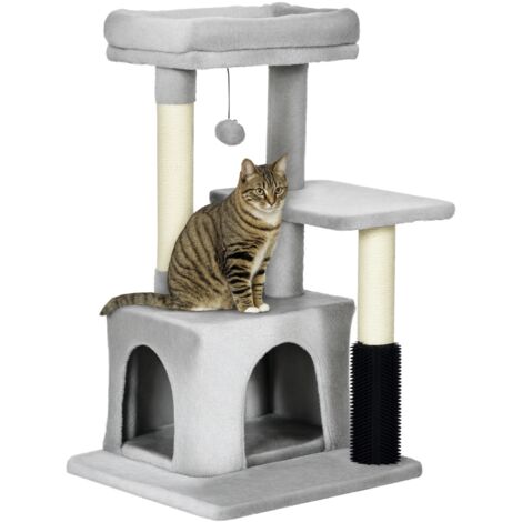 PawHut Cat Tree with Scratch Post Condo Perch for Indoor Cats, 85cm, Grey
