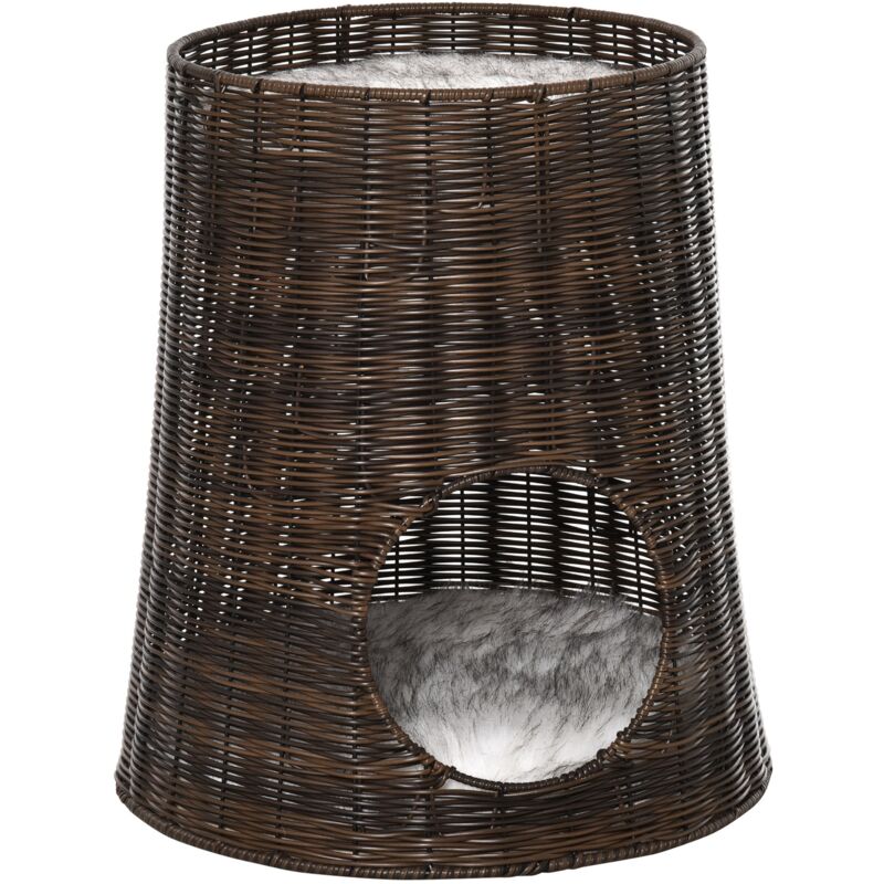 

Cesta de Mimbre para Gatos Cama Cueva de 2 Niveles con Cojines Lavables Ø45x50 cm Marrón Oscuro - Marrón