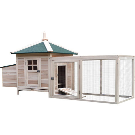 PawHut Chicken Coop Hen Poultry House w/ Nesting Box Outdoor Run Patio Wooden
