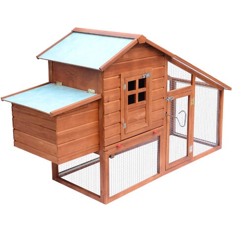PawHut Chicken Coop w/ Outdoor Run Nesting Box Removable Tray Waterproof Roof