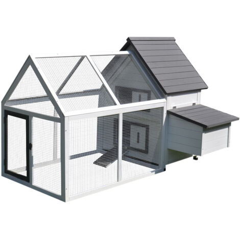 PawHut Chicken Coop with Run Wooden Hen House Pet Poultry Coops Cages Small Animal Outdoor Pen with Nesting Box 166 x 124 x 112cm