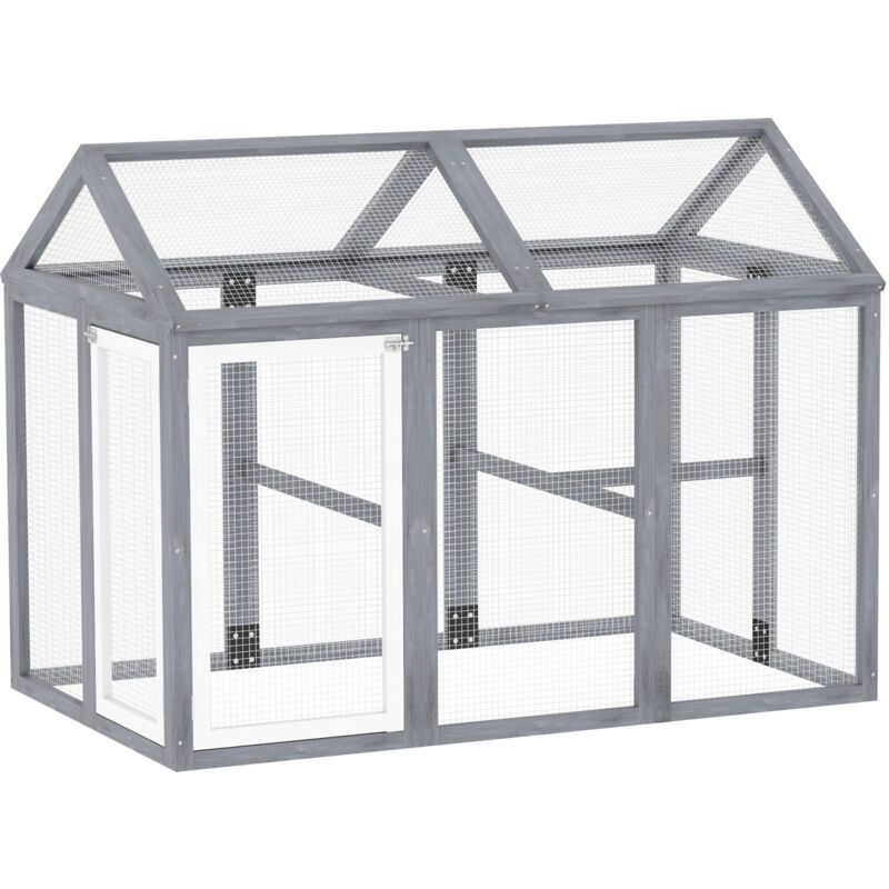 Pawhut - Chicken Run, Wooden Chicken Coop w/ Combinable Design Grey