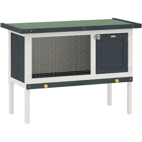 PawHut Clapier sur pied cage à lapin avec niche intérieur toit ouvrant porte verrouillable 90 x 45 x 65 cm gris foncé blanc