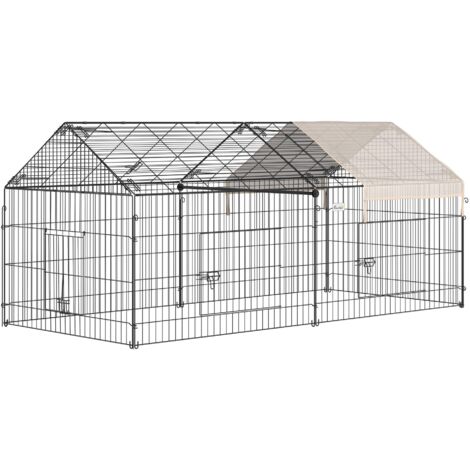 PawHut Clôture pour petits animaux cage pour animaux domestiques cadre en métal galvanisé 4 piquets de sol inclus 220 x 103 x 103 cm noir et beige
