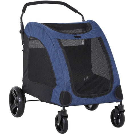 PawHut Cochecito para Mascotas Plegable Buena Ventilación 98x82x110 cm Azul - Azul