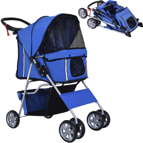 PawHut Cochecito Plegable Mascotas 75x45x97cm Perros Gatos Carrito Ruedas Giran 360º