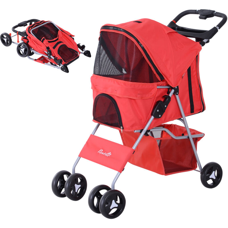 

Cochecito para Mascotas Plegable Carrito para Perros con Toldo Ajustable Cesta de Almacenaje y Ruedas con Freno Tela Oxford Acero 75x46x94 cm - Rojo