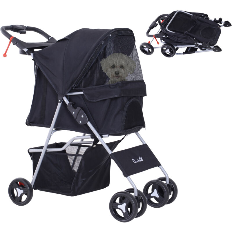 

Cochecito para Mascotas Plegable Carrito para Perros con Toldo Ajustable Cesta de Almacenaje y Ruedas con Freno Tela Oxford Acero 75x46x94 cm - Negro