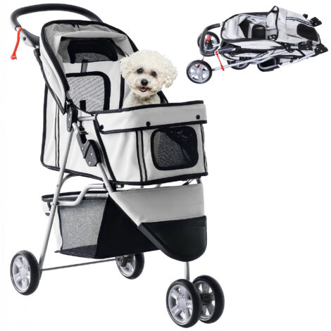 PawHut Cochecito Plegable Mascotas 75x45x97cm Perro Gato Carrito Ruedas Giran 360º