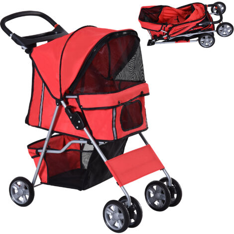 PawHut Cochecito Plegable Mascotas 75x45x97cm Perros Gatos Carrito Ruedas Giran 360º