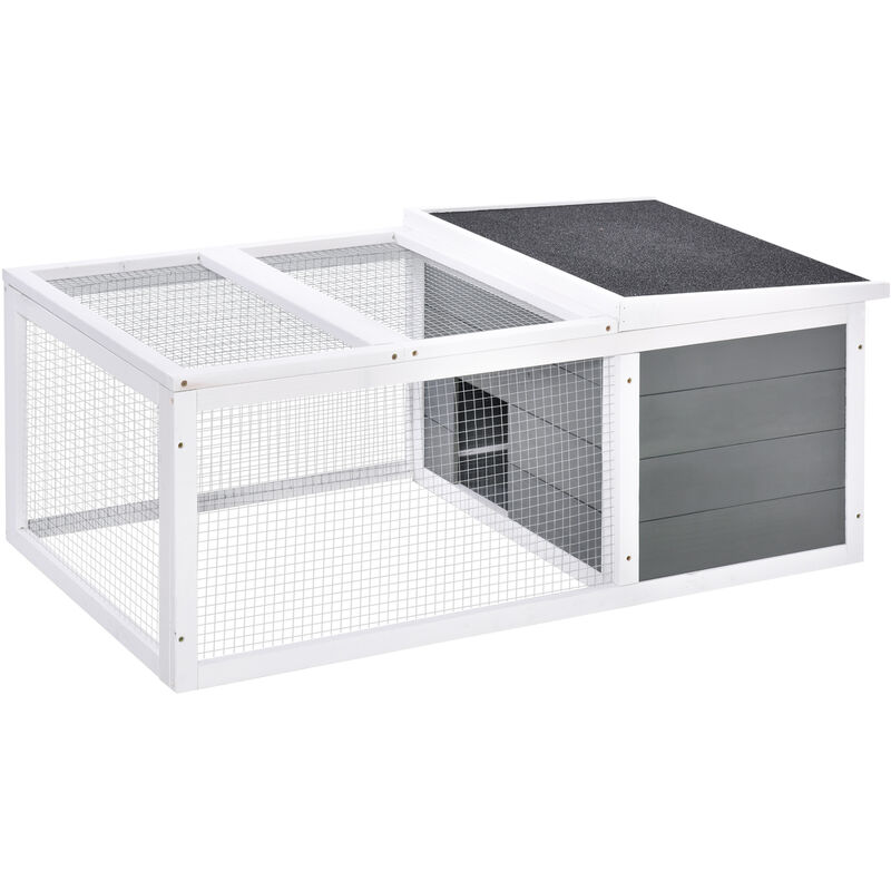 

Conejera de Exterior Jaula para Conejos Cobayas Animales Pequeños con 2 Puertas y Techo Abatible Asfáltico Madera de Abeto 115x66x47,5 cm Gris - Gris