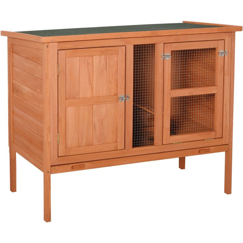 

Pawhut - Conejera de Exterior Madera 2 Pisos con Bandeja Extraíble 102x56x85 cm Natural - Madera natural
