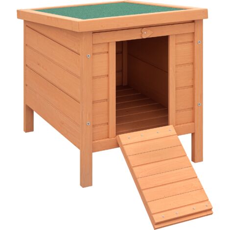 PawHut Conejera  Exterior Jaula Caseta para Roedores Mascotas Pequeñas con Techo Asfáltico Se Puede Abrir y Rampa Antideslizante 42x51x43 cm Natural