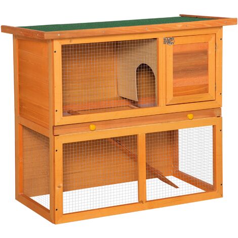 PawHut Conejera Madera Jaula para Conejo Gran Espacio con Bandeja 90x45x80 cm