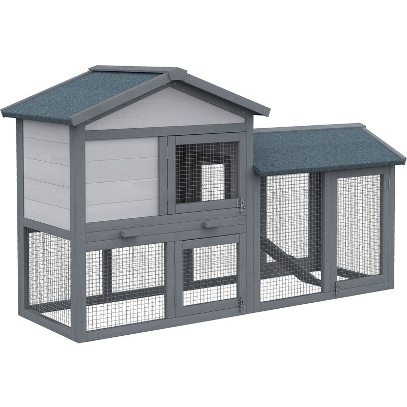 

Conejera Madera de Exterior con Bandeja Extraíble Gran Espacio 147x54x84 cm Gris - Gris