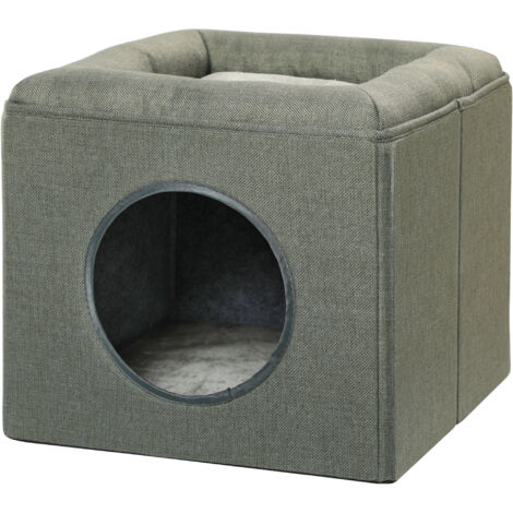 PawHut Cuccia per Gatti a 2 Livelli con Cuscino e Apertura Frontale Verde