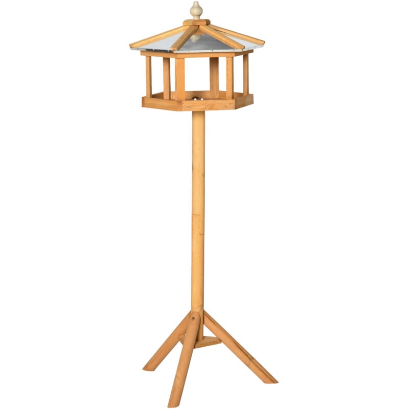 PawHut Wooden Bird Table Free Standing Feeder Garden and Backyard Station