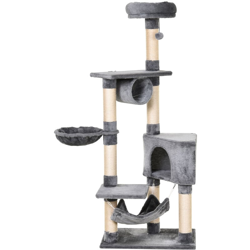 Pawhut - 150CM Cat Tree Tower Kittens Activity Stand House Scratching Posts