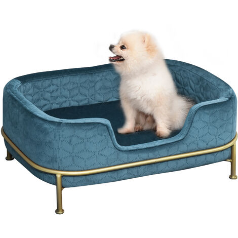 main image of "PawHut Deluxe Velvet-Feet Pet Sofa w/ Elevated Metal Frame Cushion Dog Cat Blue"