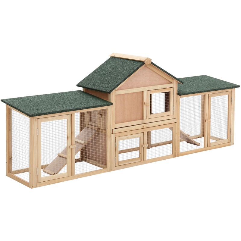 Pawhut - Rabbit Hutch Bunny Cage Guinea Pig House w/ Tray Ladder Outdoor Run