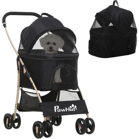 PawHut Detachable Pet Stroller, 3 In 1 Dog Carriage Foldable w/ Universal Wheels Black