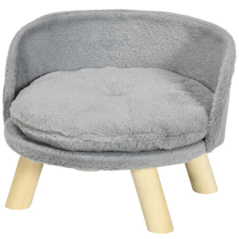 PawHut Divanetto per Cani Rotondo con Cuscino Ø40.5x33 cm Grigio e color Legno